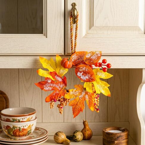 6 Pcs Fall Candle Rings Wreaths Thanksgiving Artificial Pumpkin Maple Leaf Candle Garland with Berries Candle Rings for Pillars Autumn Wedding Parties Centerpieces Fall Table Decor in Kuwait