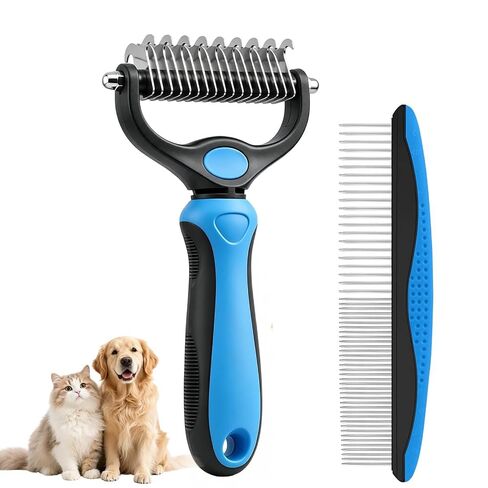 2Pcs Dematting Comb,Pet Grooming Rake & Metal Comb & Flea Comb for Cats and Dogs, Double-Sided Dematting Tool, for Long & Short Hair, Heavy Shedding & Matted Fur in Saudi Arabia