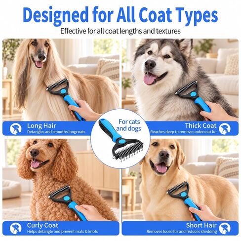 2Pcs Dematting Comb,Pet Grooming Rake & Metal Comb & Flea Comb for Cats and Dogs, Double-Sided Dematting Tool, for Long & Short Hair, Heavy Shedding & Matted Fur in Saudi Arabia