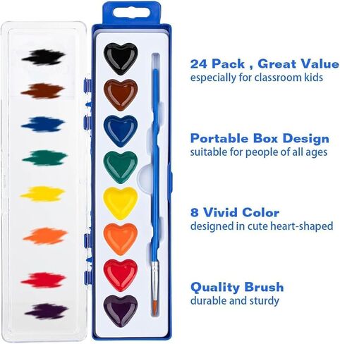 ARTLYMERS 24 Pack Watercolor Paint Set, Heart Shaped 8 Colors with Brush in Saudi Arabia