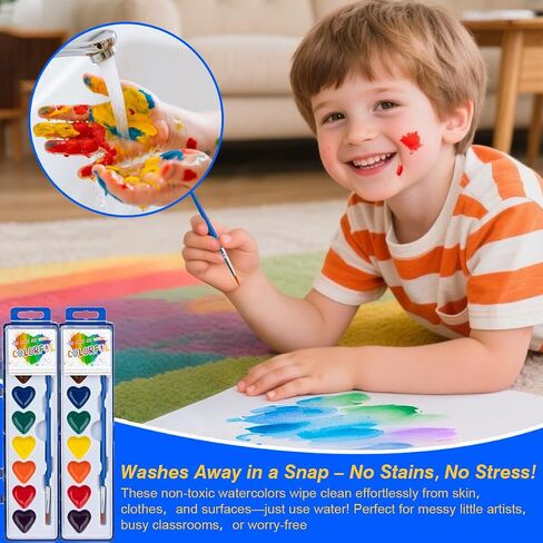 ARTLYMERS 24 Pack Watercolor Paint Set, Heart Shaped 8 Colors with Brush in Saudi Arabia