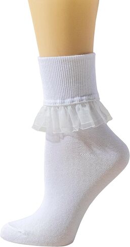 SRYL Women Ankle Socks Lace Turn-Cuff, Cute Ruffle Frilly Comfortable Cotton Socks Ladies Girl Princess,YYS09 in Kuwait