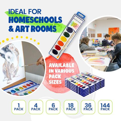 Color Swell 8 Color Bulk Watercolors with Wood Brushes, 36 Pack in Saudi Arabia