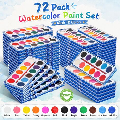 72 Pack Watercolor Paint Set, 12 Colors Water Paint Bulk for Kids in Kuwait