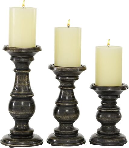 Deco 79 Mango Wood Decorative Candle Holder Distressed Turned Pillar Candle Stand, Set of 3 Candlestick Holder 6", 8", 10"H, Light Blue in Kuwait