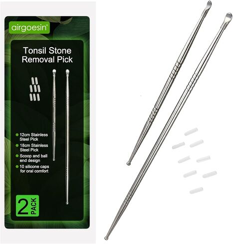 Airgoesin 2pcs Long Tonsil Stone Remover Tool + Earwax Curette Ear Picks Remover Tool Stainless Steel in Kuwait