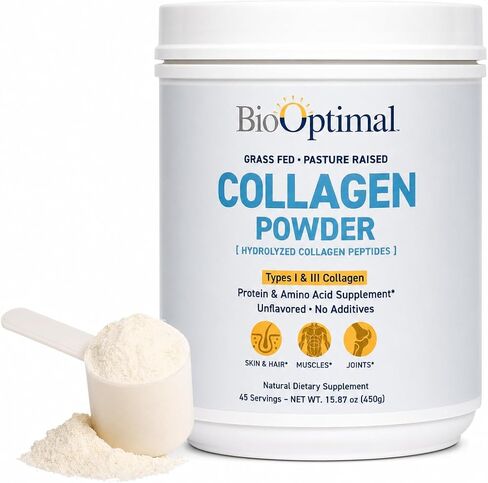 BioOptimal Collagen Powder, Collagen Peptides, Grass Fed, Non-GMO Premium Quality Hydrolyzed Collagen Protein, Pasture Raised, Dissolves Easily, 300 Grams, Packaging May Vary in Kuwait