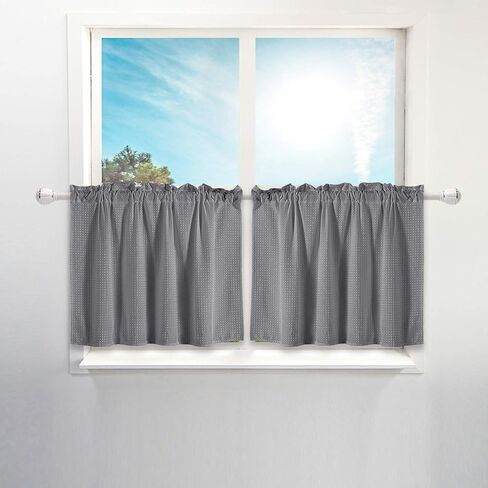 ستائر Barossa Design Waffle Weave نصف نافذة: ستائر نافذة حمام صغيرة مقاومة للماء بطول 91.44 سم للمقهى والمطبخ - أبيض، 91.44 سم × 91.44 سم لكل لوحة، مجموعة من 2 in Kuwait