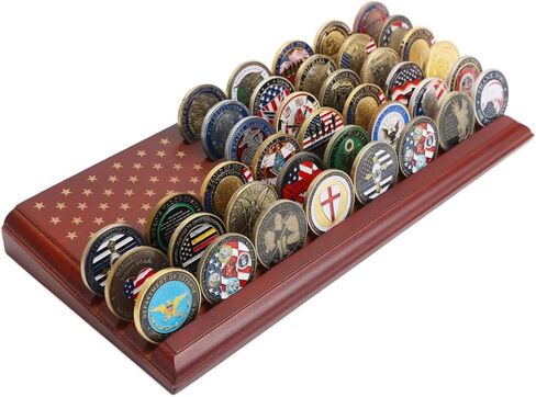 Challenge Coin Display Stand 6 Row 100% Solid Wooden Holder Rack Case Holds 42 Coins in Saudi Arabia