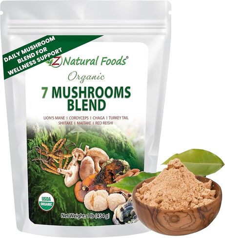 Z Natural Foods Organic 7 Mushroom Supplement with Lion’s Mane, Cordyceps, Chaga, Red Reishi, Shiitake, Maitake and Turkey Tail Mushrooms, Non-GMO Mushroom Supplement, 1 lb in Saudi Arabia