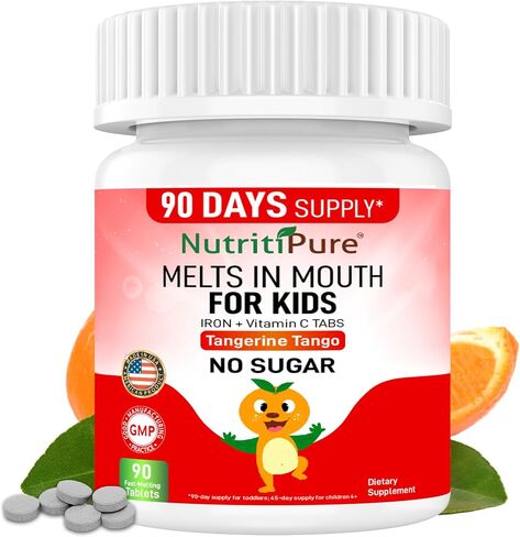 NutritiPure Chewable Iron Supplement (Carbonyl Iron 18 mg with Vitamin C 30 mg) Tablet in Orange Flavor 90 Count (1) in Kuwait