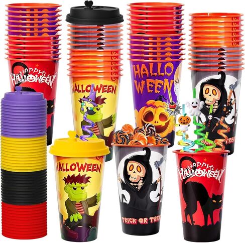 24Set Halloween Party Favors Goodie Cups with Lids and Straws Bulk for Kids in Kuwait