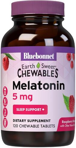 Bluebonnet Nutrition EarthSweet Melatonin 5 mg Fast-Acting Quick Dissolve Nighttime Relaxation & Restful Sleep Support - Sleep Aid - Gluten-Free, Vegan - Raspberry Flavor - 120 Chewable Tablets in Saudi Arabia
