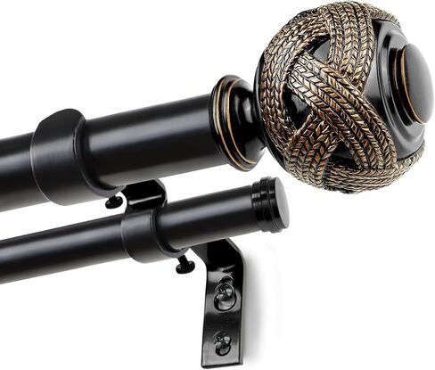 1 Inch Double Curtain Rods 36 to 72 Inches(3-6 ft) Bronze Drapery Rods for Windows 24 to 68 Inches, Telescoping Dual Curtain Rod with Woven Leaf Finials in Kuwait