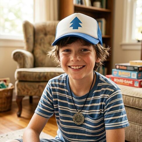 EIKOU Gravity Falls Mabel's Hat Pink Dipper's Hat Pink Dipper Aqua Blue Pine Hat Embroidered【Come with The Necklace】 in Kuwait
