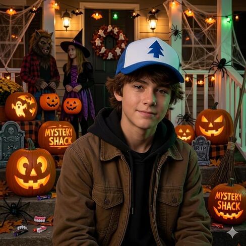 EIKOU Gravity Falls Mabel's Hat Pink Dipper's Hat Pink Dipper Aqua Blue Pine Hat Embroidered【Come with The Necklace】 in Kuwait