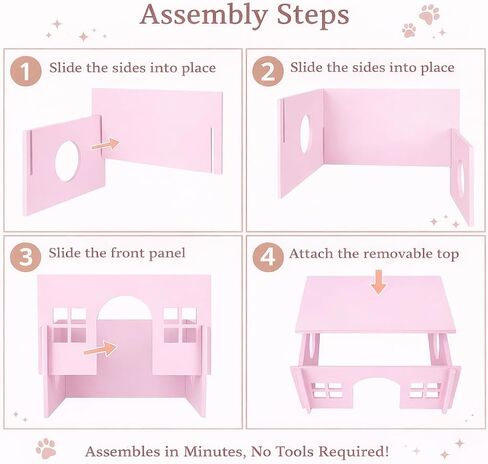 Pink Guinea Pig Hideout with Pee pad: Large Wooden House with Window for Guinea Pigs and Small Animals - Ideal for Cages, Chinchilla House or Bunny Hut, Wood, Non-Toxic (Pink) in Kuwait