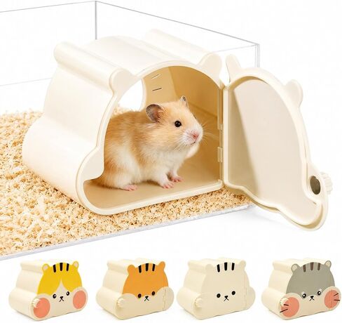 Magnetic Hamster Hideout with Clear Viewing Lid, Mount Hamster House for Syrian Hamsters, Dwarf Hamsters, Gerbils,Mice, Small Animal Hideaway Hut for Acrylic & Wire Cages,Black Emoji4319-4 in Kuwait