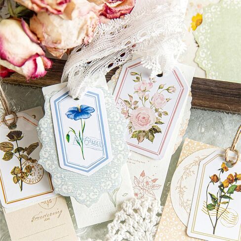100Pcs Light Blue Vintage Scrapbook Paper & Journaling Stickers Set, Mix Sizes Antiqu Printed Craft Paper, Retro Floral Design Junk Journal Supplies for DIY Card Making, Journaling, Photo Album in Saudi Arabia