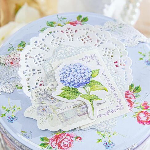 100Pcs Light Blue Vintage Scrapbook Paper & Journaling Stickers Set, Mix Sizes Antiqu Printed Craft Paper, Retro Floral Design Junk Journal Supplies for DIY Card Making, Journaling, Photo Album in Saudi Arabia