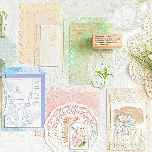100Pcs Light Blue Vintage Scrapbook Paper & Journaling Stickers Set, Mix Sizes Antiqu Printed Craft Paper, Retro Floral Design Junk Journal Supplies for DIY Card Making, Journaling, Photo Album in Saudi Arabia