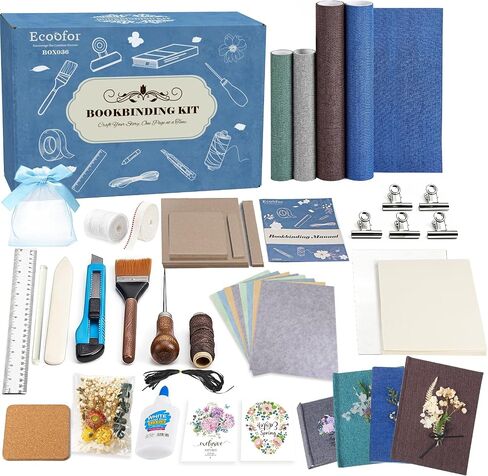 Ecoofor Bookbinding Kit for Beginners, 167 PCS 4 Pack Book Making Kit with A5 Paper, Book Cloth, Awl & Tools, Pressed Flowers & Heat Transfer Film, Gift-Ready Box with Video Tutorials in Saudi Arabia