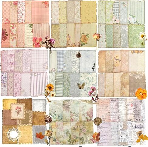 315 Sheets Vintage Scrapbook Supplies Paper Pack with Floral PET Stickers in Kuwait
