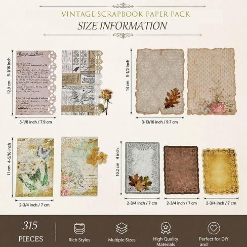 315 Sheets Vintage Scrapbook Supplies Paper Pack with Floral PET Stickers in Kuwait