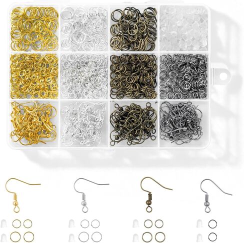 Nkwuire 4 Colors Earring Hooks, 890 Pcs Earring Making Supplies Kit with Ear Wires Hooks, Open Jump Rings and Earring Backs for Jewelry Making Findings in Saudi Arabia