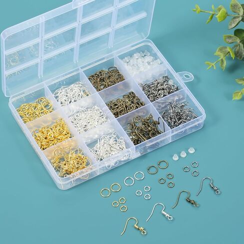 Nkwuire 4 Colors Earring Hooks, 890 Pcs Earring Making Supplies Kit with Ear Wires Hooks, Open Jump Rings and Earring Backs for Jewelry Making Findings in Saudi Arabia