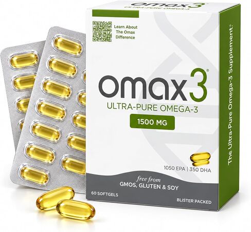 Omax3 4 Boxes Ultra-Pure Omega-3 Fish Oil Pills | High Concentration EPA DHA,1500 MG, Gluten Free, Non-GMO, Made in USA, 240 Softgels Blister Packs (4 Boxes) in Kuwait