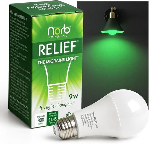 NorbRELIEF Green Light Therapy Migraine Relief Light Bulb, Research Proven Non-Drug Support for Migraine Pain. Product Patented in The U.S.A (1-Pack) in Kuwait