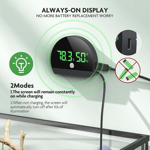 PAIZOO LED Rechargeable Reptile Thermometer Hygrometer Always-on Display in Kuwait