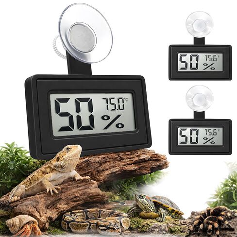 2 Pcs Suction Cup Reptile Thermometer Hygrometer, Fast-Read °F/°C Digital Temp&Humidity Gauge for Terrarium Tank Enclosure,for Gecko,Bearded Dragon,Snake,Tortoise,Hermit Crab,Jumping Spider (Black) in Kuwait