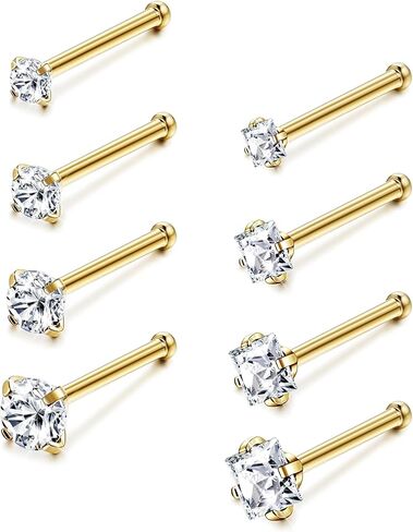 Jstyle Hypoallergenic Nose Rings 18G 20G Surgical Stainless Steel Nose Rings Studs Cubic Zirconia Nose Ring Labret Nose Piercing Jewelry for Women Men 1.5mm 2mm 2.5mm 3mm in Kuwait