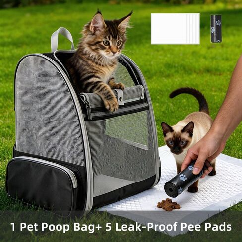 Cat Carrier Soft Sided Pet Carrier Backpack Airline Approved cat Bag for Cats & Dogs - Collapsible, 270° Breathable Design with 1 Pet Poop Bag+ 5 Leak-Proof Pee Pads, Ideal for Small/Medium Pets in Kuwait
