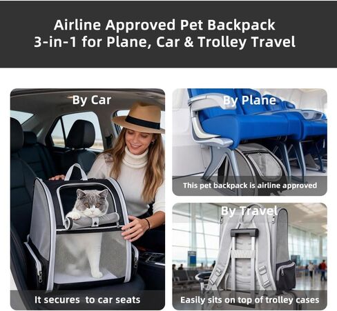 Cat Carrier Soft Sided Pet Carrier Backpack Airline Approved cat Bag for Cats & Dogs - Collapsible, 270° Breathable Design with 1 Pet Poop Bag+ 5 Leak-Proof Pee Pads, Ideal for Small/Medium Pets in Kuwait