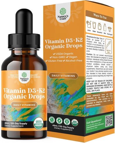 Vitamin D Drops with K-2 Vitamin - Liquid Vitamin D 5000 IU and MK7 K2 Vitamin Supplement for Immune Support and Joint Health - Liquid Vitamin D3 with K2 Vitamin MK7 and MCT Oil for Better Absorption in Kuwait