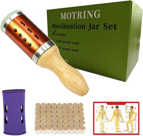 Moxibustion Jar Ceramic Moxa Sticks Burner Holder Portable Scraping Cup Pure Moxa 54 Rolls Heat Therapy Set Health Care Tool in Kuwait