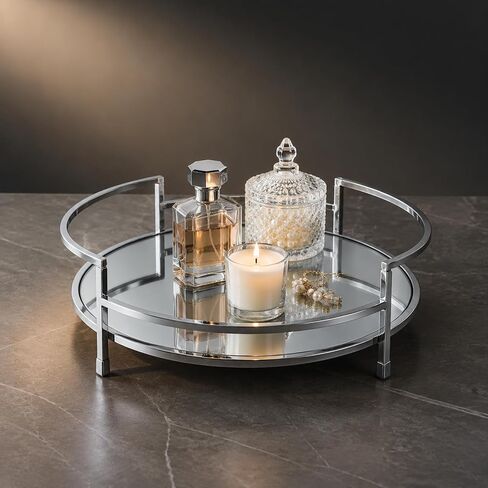 Manis Zuo 12" Golden Mirror Decor Tray, Wine Tray, Metal Mirror Serving Tray,Metal Glass Vanity Tray, Decorative Trays, Bathroom Tray, Perfume Tray, Jewelry Tray, for Dresser Decor Home Decorative in Kuwait