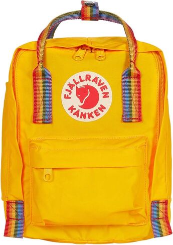 حقيبة ظهر Fjällräven Kånken Rainbow Mini للرجال والنساء - قماش متين مع أشرطة كتف قابلة للتعديل، وحقيبة ظهر خفيفة الوزن بنمط البلوط الفاتح/قوس قزح مقاس واحد مقاس واحد in Kuwait