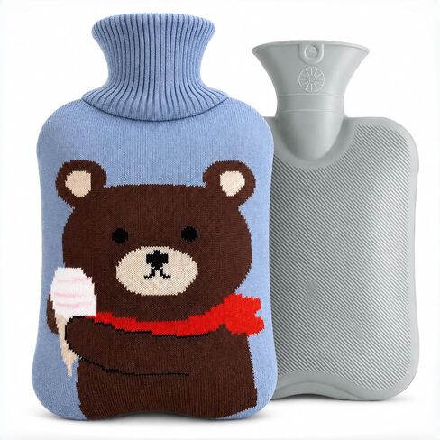 Hot Water Bag Hot Water Bottle 2 Liter Heat Up and Refreezable Hot Cold Pack with Knit Cover for Pain Relief Hot Cold Therapy, Cartoon Bear in Kuwait