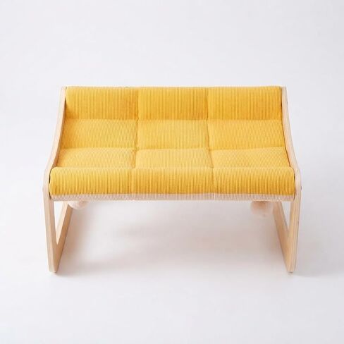 Wooden Elevated Pet Sofa Bed (53x40cm / 20.87x15.75in) - Small Dog & Cat Lounge with Yellow Corduroy Cushion & Play Balls in Kuwait