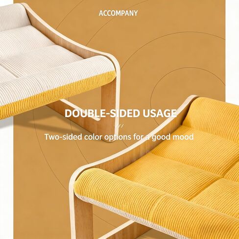 Wooden Elevated Pet Sofa Bed (53x40cm / 20.87x15.75in) - Small Dog & Cat Lounge with Yellow Corduroy Cushion & Play Balls in Kuwait