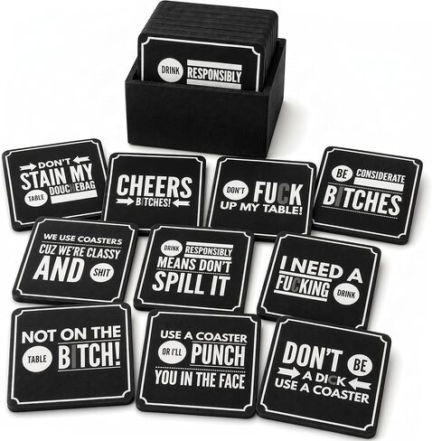 Summit One Funny Coasters for Drinks, Set of 10 (4 x 4 Inch, 5mm Thick) - Bar Accessories for The Home bar Set, Absorbent Felt Drink Coasters The Ideal Man cave Accessories in Kuwait