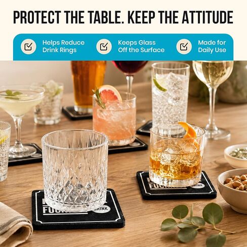 Summit One Funny Coasters for Drinks, Set of 10 (4 x 4 Inch, 5mm Thick) - Bar Accessories for The Home bar Set, Absorbent Felt Drink Coasters The Ideal Man cave Accessories in Kuwait