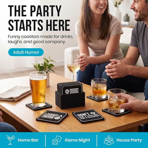 Summit One Funny Coasters for Drinks, Set of 10 (4 x 4 Inch, 5mm Thick) - Bar Accessories for The Home bar Set, Absorbent Felt Drink Coasters The Ideal Man cave Accessories in Kuwait