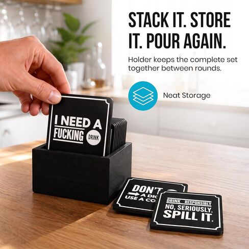 Summit One Funny Coasters for Drinks, Set of 10 (4 x 4 Inch, 5mm Thick) - Bar Accessories for The Home bar Set, Absorbent Felt Drink Coasters The Ideal Man cave Accessories in Kuwait