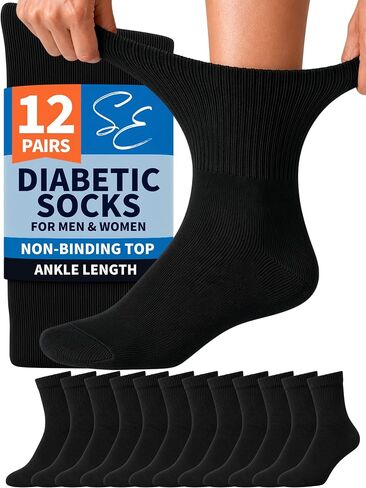 Special Essentials 12 Pairs Cotton Diabetic Ankle Socks - Non-Binding With Extra Wide Top For Men and Women in Saudi Arabia
