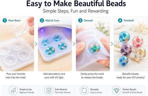 2pcs Sphere Ball Silicone Bead Molds with Holes Round Resin Epoxy Mold for Jewelry, Polymer Clay, Soap Making, Cabochon Gemstone DIY Crafting Projects,Diameter 12mm, 16mm (Sphere Ball 2 in Set) in Saudi Arabia